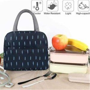 Portable Insulated Lunch Bag Bento Box Cooler Tote -Navy Feather (Brand New)